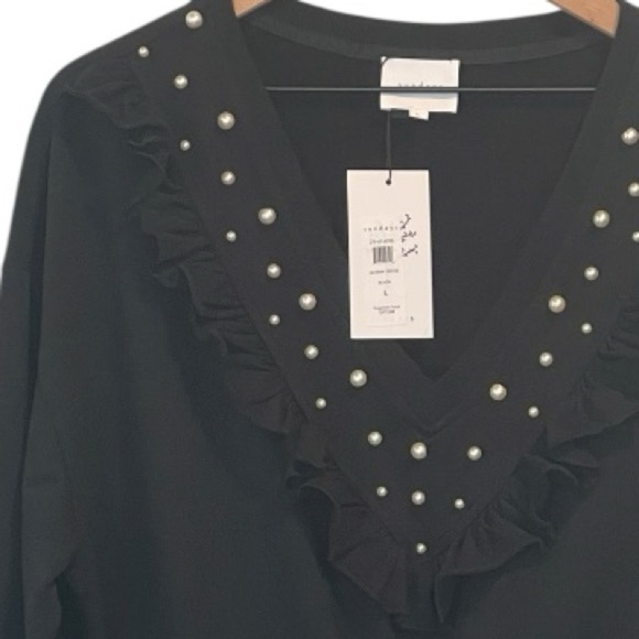 NWT Sundays Gemma Black Ruffle Mini Dress with Pearl Accents, Elastic Waist, XL - Picture 15 of 16